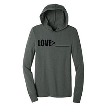 Load image into Gallery viewer, LOVE&gt;__________ UNISEX LONG SLEEVE HOODED T-SHIRT
